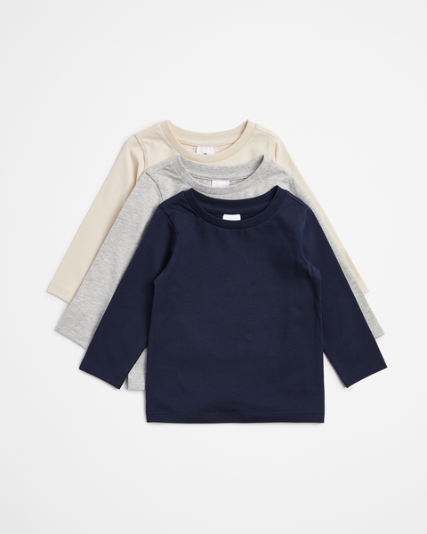 Baby Organic Cotton Tops 3 Pack - Navy/Grey?Cream