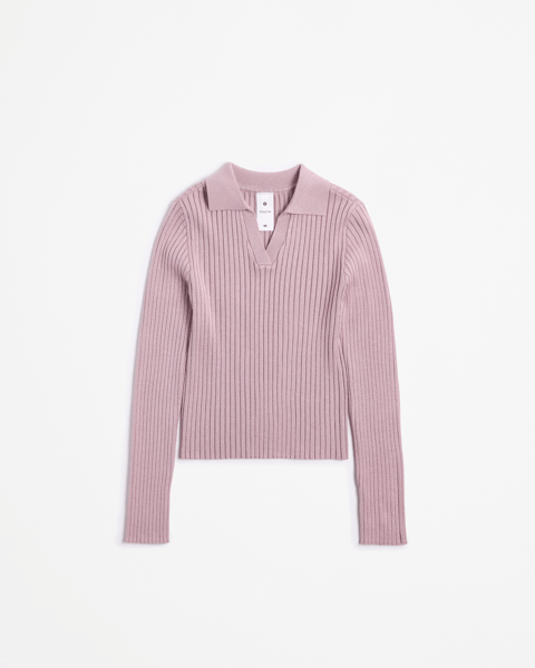 Contrast Trim Ribbed Knit Polo Top