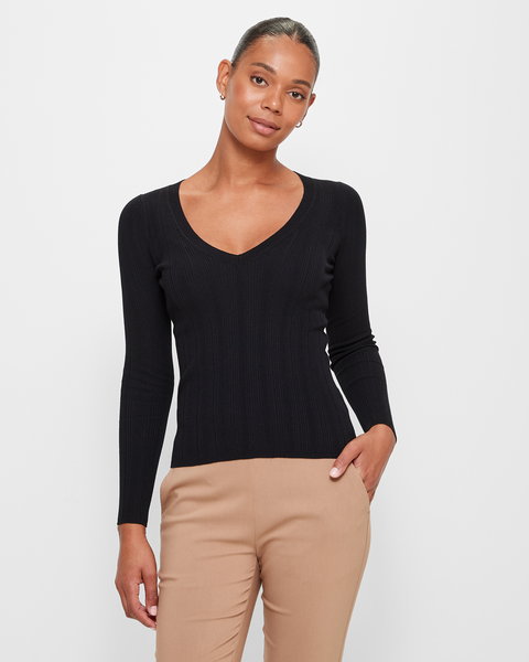 V-Neck Variegated Rib Knit Top - Preview | Target Australia