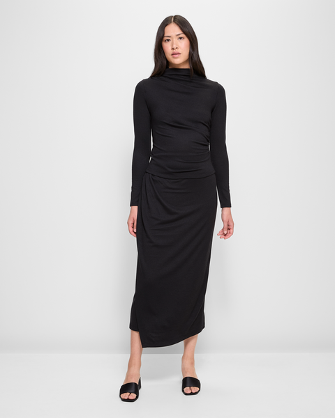 Knit Drape Midi Skirt - Preview - Black
