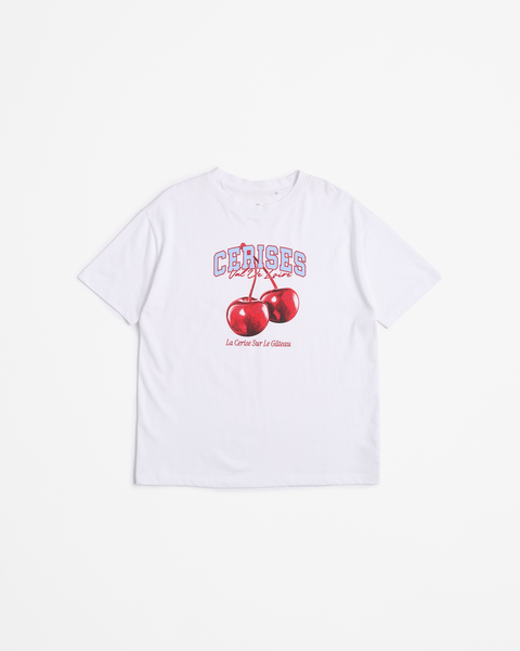 Australian Cotton Longline Print T-shirt - Cherries