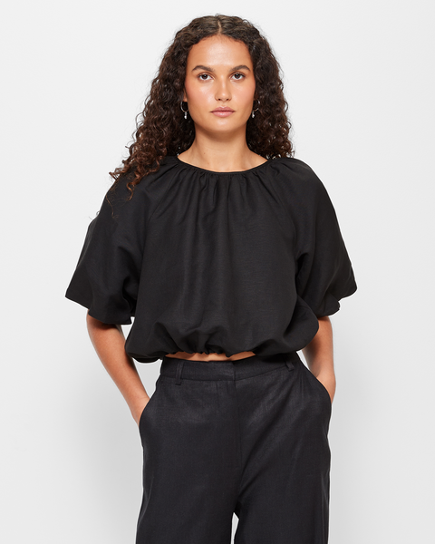 European Linen Blend 3/4 Balloon Sleeve Top - Preview | Target Australia