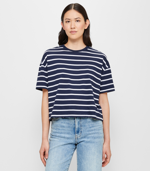 Boxy Crop T-Shirt - Navy + White | Target Australia