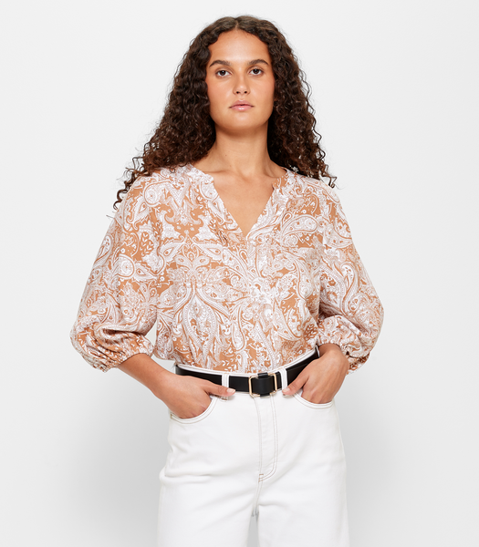 Linen Blend Puff Sleeve Blouse | Target Australia