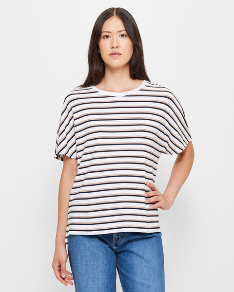 Slouchy Crew T-Shirt - Neutral Stripe | Target Australia