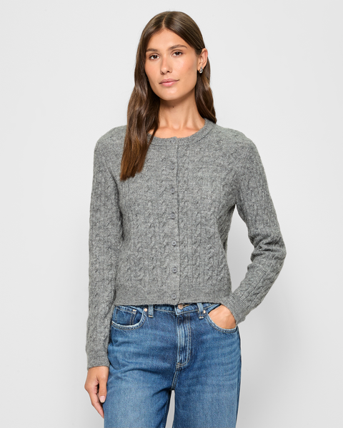 Long Sleeve Preppy Cardigan - Mid Grey Marle
