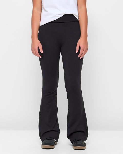Folded Waist Flare Pants - Black