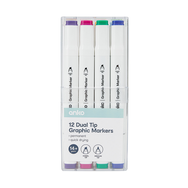 Dual-Tip Graphic Markers, 12 Pack - Anko