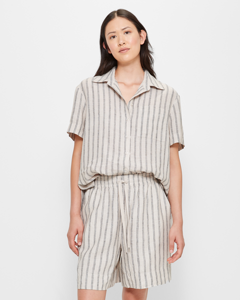 European Linen Long Shorts - Flax/Black Stripe | Target Australia