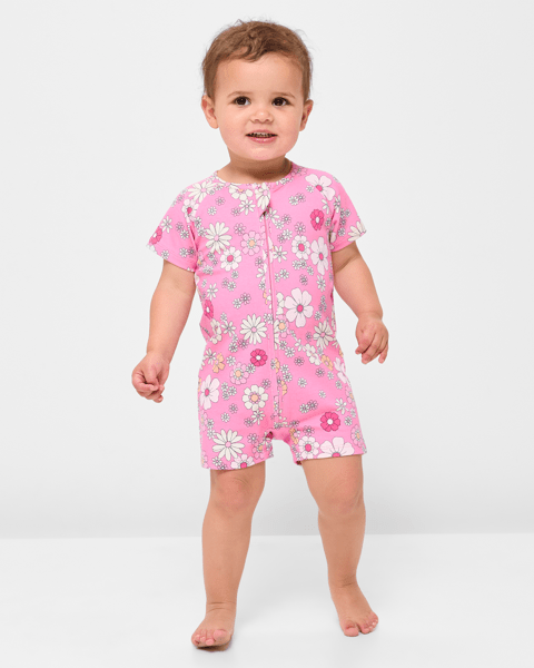 Pink Floral Twill Baby Romper