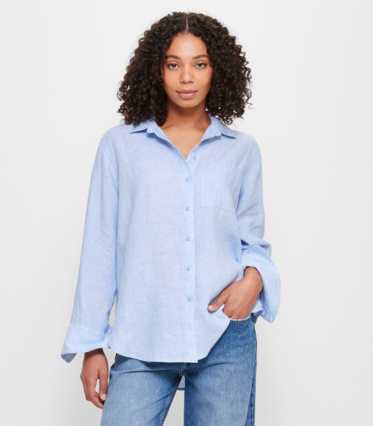 European Linen Long Sleeve Shirt - Chambray Thin Stripe | Target Australia