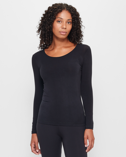 Women's black thermal hot sale long sleeve top