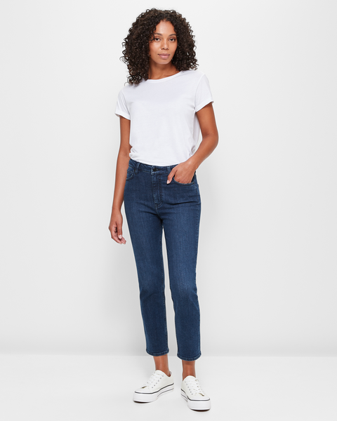Alexa Straight High Rise Crop Length Denim Jeans - Blue + Black ...