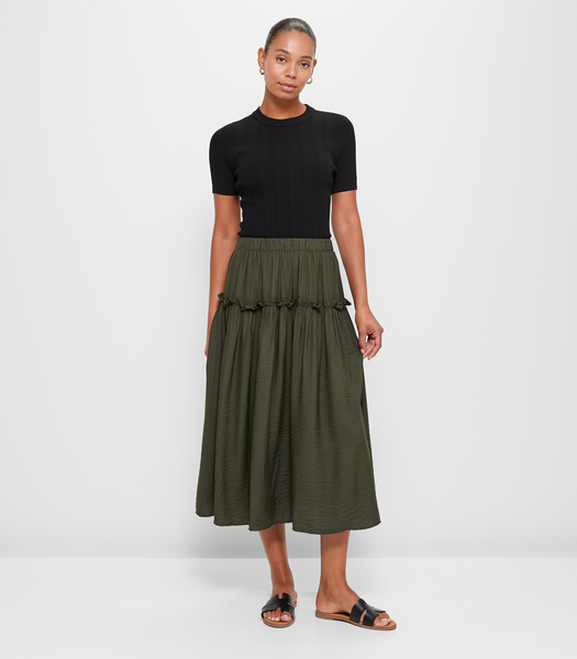 Frill Tiered Midi Skirt - Preview - Khaki | Target Australia