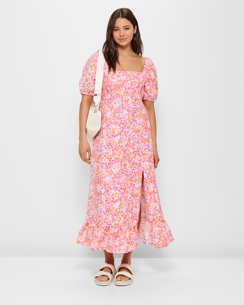 Linen Blend Puff Sleeve Midi Dress - Lily Loves | Target Australia