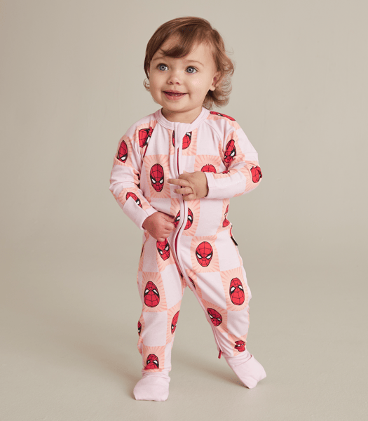 Babyhug Marvel Full Sleeves Front Open Collar Neck Woven Night suit  with Spider Man Print - White