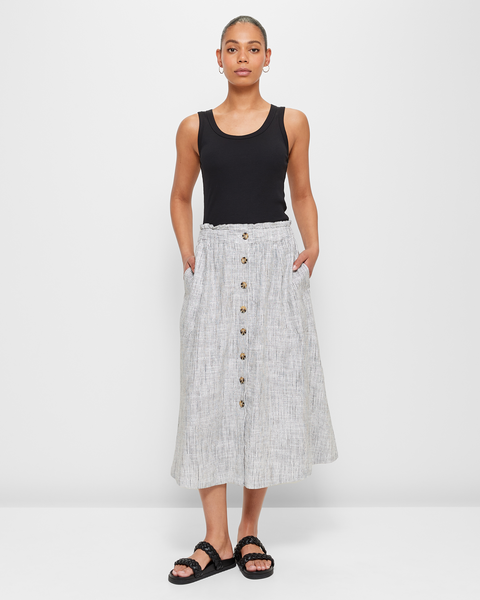 Linen Blend Button Through Midi Skirt | Target Australia