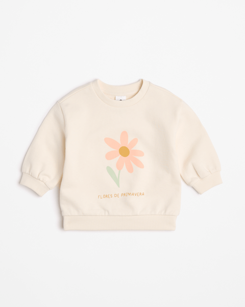 Baby Girls Slouchy Fleece Jumper Cream Flower