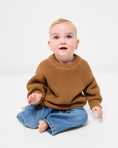 Baby Organic Cotton Chunky Rib Knit Jumper - Chocolate