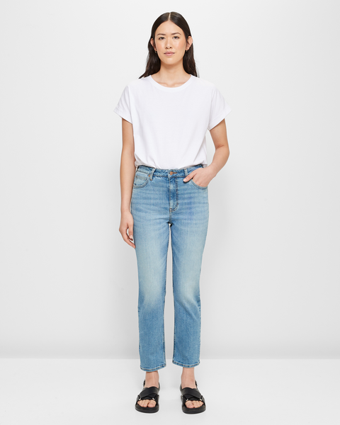 Alexa Straight High Rise Crop Length Denim Jeans - Mid Wash Blue ...