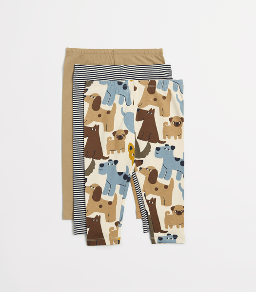 Babyhug Cotton Footed Bootie Leggings Striped & Bear Print Pack of 3 - Blue & Red