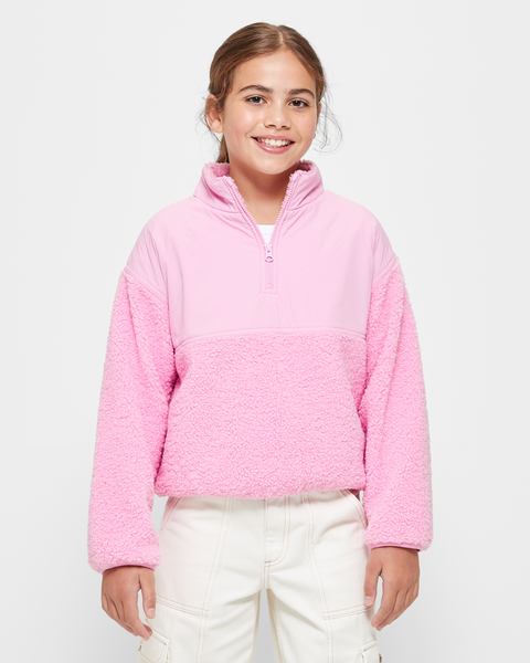 Qtr Zip Spliced Teddy Fleece Jumper | Target Australia