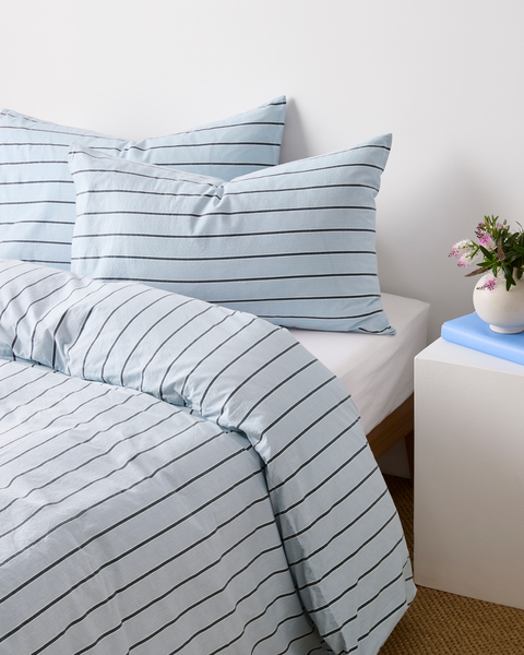 Arlo Stonewash Stripe 2 Pack Pillowcases - Sky Blue
