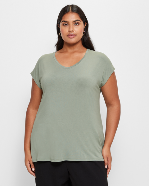 Plus Size V-Neck T-Shirt - Sage Green | Target Australia