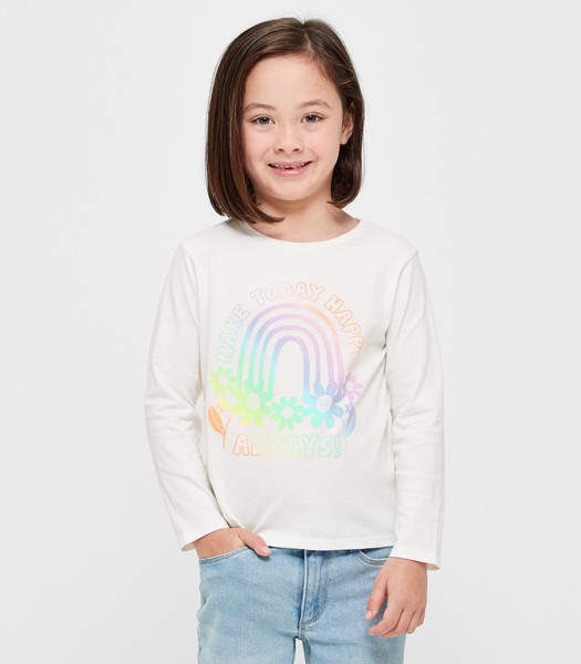 Organic Cotton Long Sleeve Print Top - White / Rainbow | Target Australia