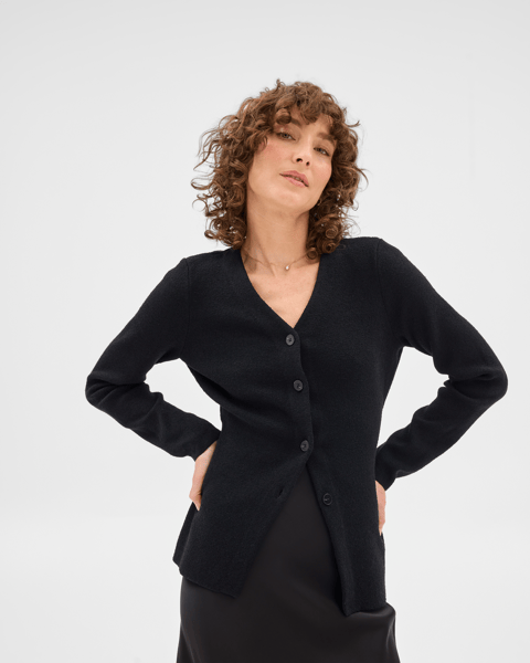 Eyelet-Striped Waist-Cinched Knit Cardigan