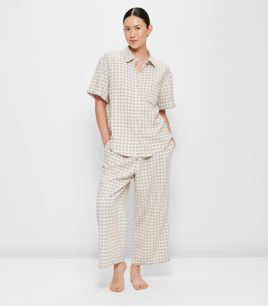 Linen Blend 7/8 Pant and Shirt Sleep Pyjama Set | Target Australia