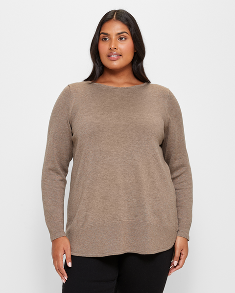 Plus Size Curve Hem Knit Jumper - Taupe Grey Marle | Target Australia