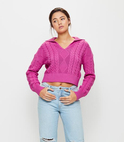 Polo Collar Cable Knit Cropped Jumper Lily Loves Target Australia