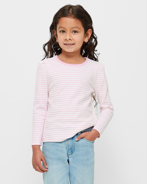 Long Sleeve Rib Top - Pink Stripe | Target Australia