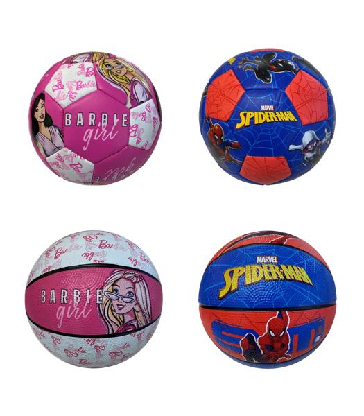 Licensed Spiderman and Barbie Soccer and Basketballs Size 3 Assorted