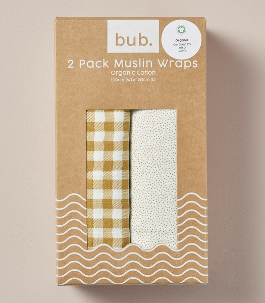 2 Pack bub. Organic Cotton Muslin Wraps