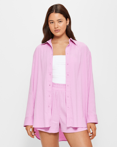 Pink Oversized Textured Shirt