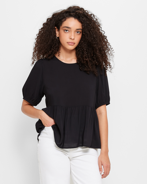 Puff Sleeve Peplum Tiered Blouse