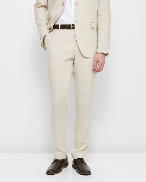 Men's Beige Herringbone Tailored Linen Italian Suit Pants – 1913 Collection