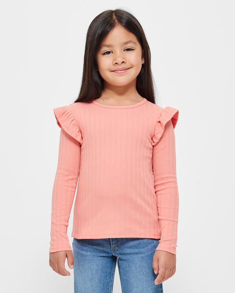 Ruffle Rib Long Sleeve Top - Orange | Target Australia