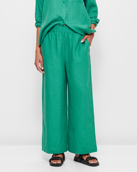 Green linen clearance wide leg pants