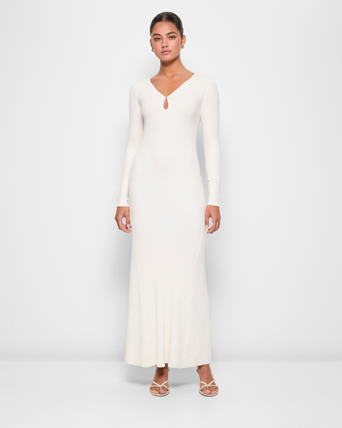Long Sleeve Rib Detail Knit Midi Dress - Lily Loves - Jet Stream