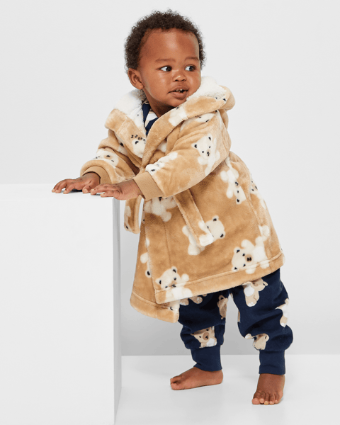 Baby Boy Terry Stuff Dress In Bear Print Blue Color main image 1