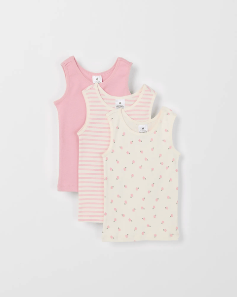 Baby Organic Cotton 3 Pack Print Rib Vest - Ditsy Floral | Target Australia