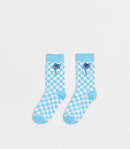 Novelty Kids Crew Socks 1 Pack Blue Check Palm Target Australia