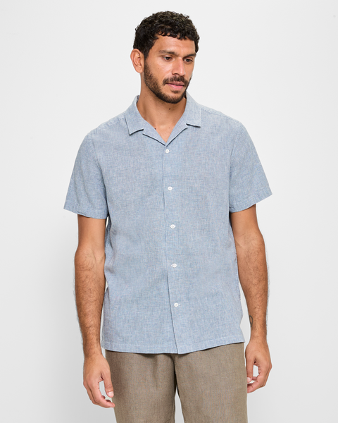 Linen Blend Shirt - Blue textured | Target Australia