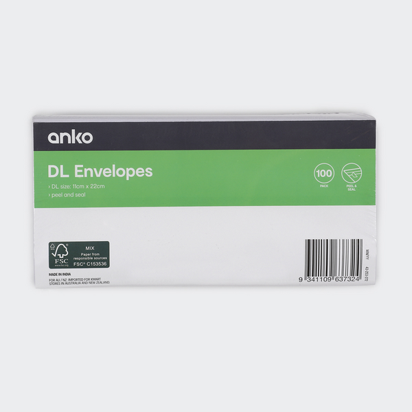 DL Peel and Seal Envelopes 100 Pack Anko Target Australia