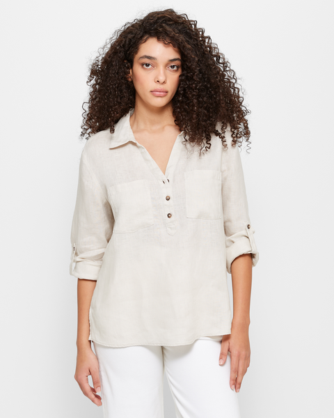 European Linen V-Neck Pullover Shirt | Target Australia