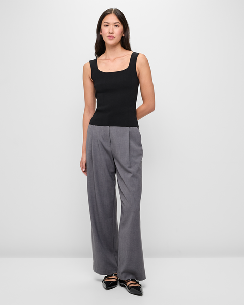 Classic Pleat Front Wide Leg Pants - Preview - Grey Marle