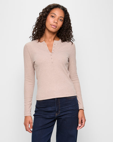 Long Sleeve Rib Henley T-Shirt